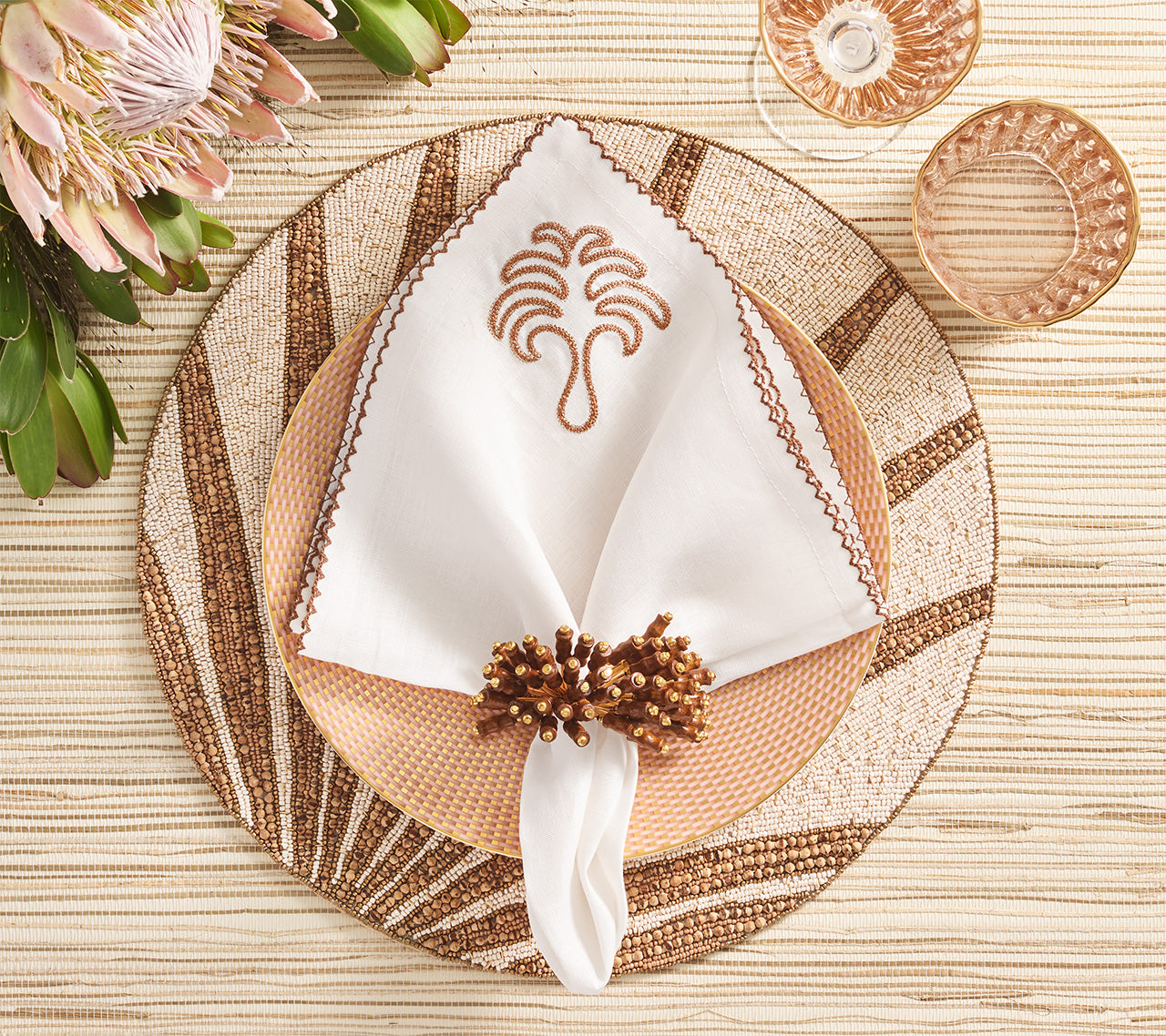 Royal Palm Placemat Set of 4 - Natural & Brown Rattan Table Mats for Dining, Kitchen, and Outdoor Use - Eco-Friendly Home Decor