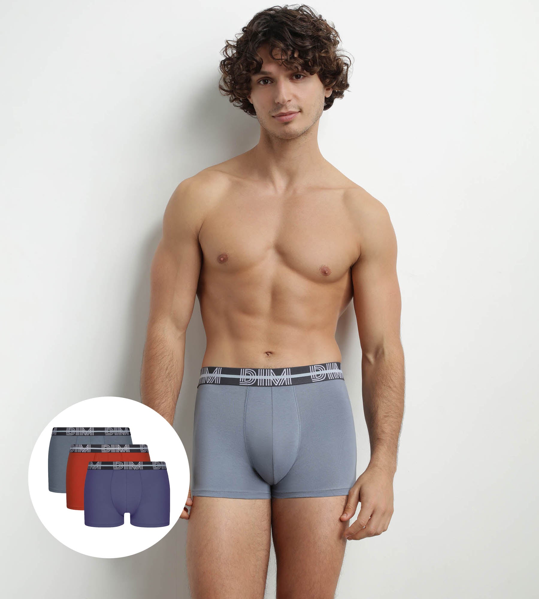 3 Pack Men's 3D Waistband Boxer Briefs - Blue, Red & Gray | Comfortable Cotton Underwear for Daily Wear, Gym & Sports | Dim Powerful Collection