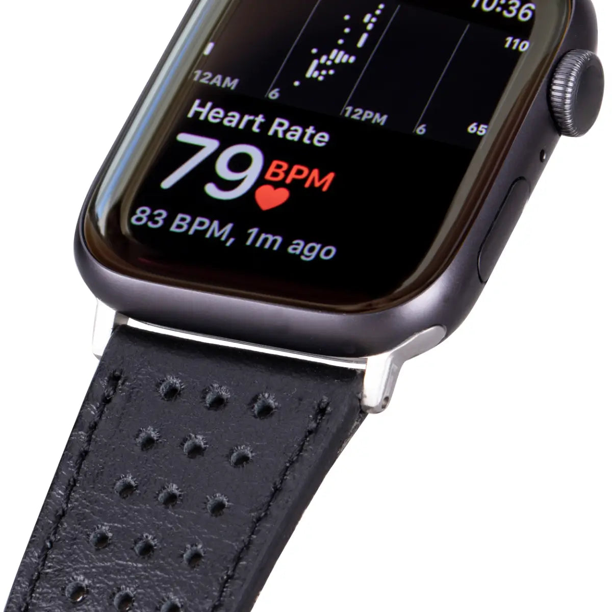 Premium Black Perforated Leather Apple Watch Band - Sporty & Breathable Strap for Workouts, Running & Everyday Wear