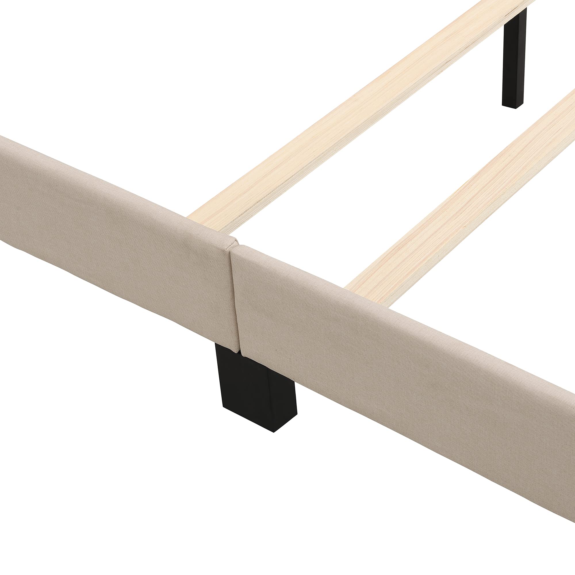 Linen Upholstered Queen Platform Bed Frame with Tall Headboard & Wooden Slats Support - No Box Spring Needed, Easy Assembly (Beige) | Modern Bedroom Furniture for Master & Guest Rooms