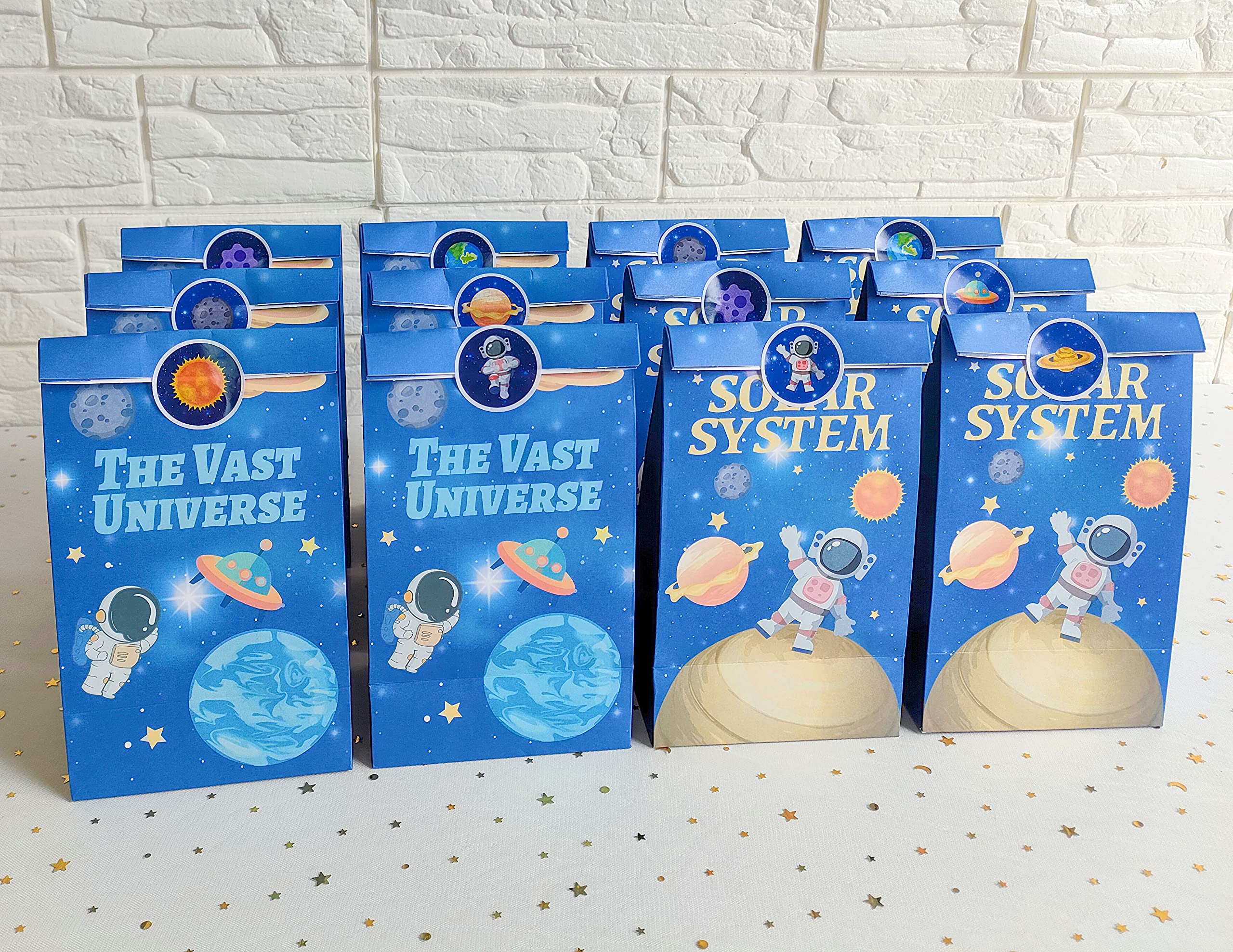 Space Themed Party Favor Bags - 12pcs Astronaut Goodie Bags with Thank You Stickers for Kids Birthday, Space Party Decorations & NASA Themed Events - Perfect for Astronaut Birthday Parties, Classroom Rewards & Outer Space Celebrations