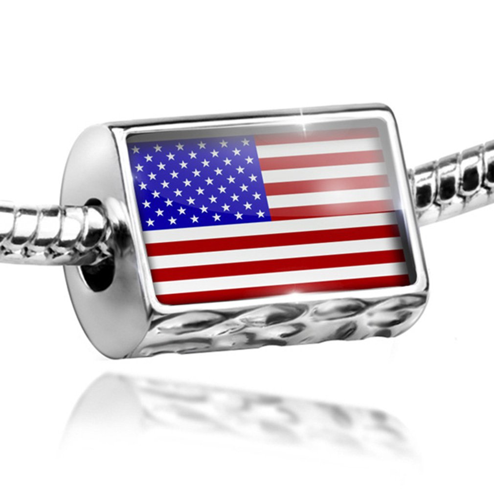 USA Flag Charm Bead - Compatible with All European Bracelets | Perfect for Patriotic Jewelry, DIY Bracelets & Gift Giving