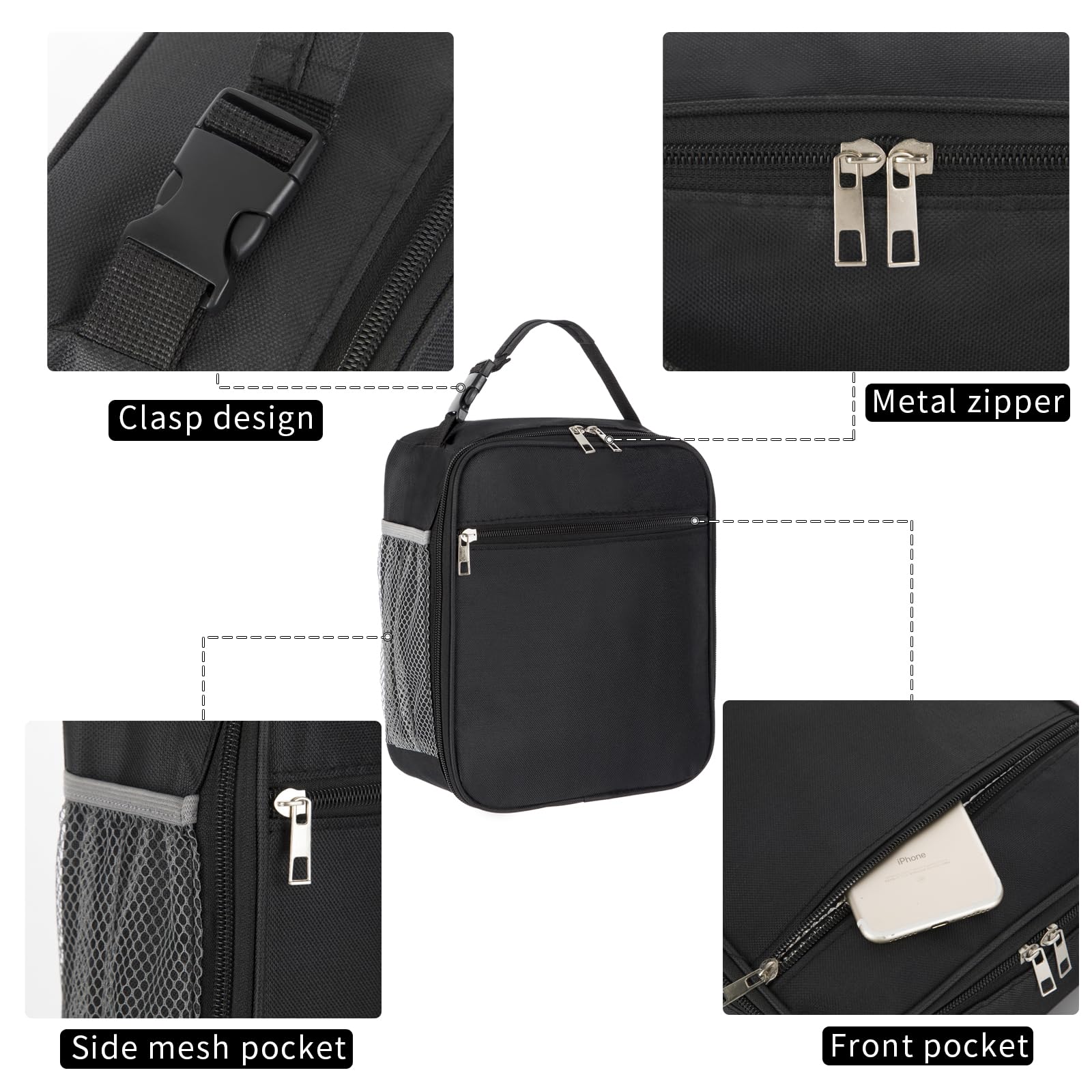 Insulated Lunch Box for Women - Leakproof & Thermal Lunch Bag for Work, Office, School - Stylish & Durable Lunchbox (Black) - Perfect for Meal Prep, Picnics & Commuting