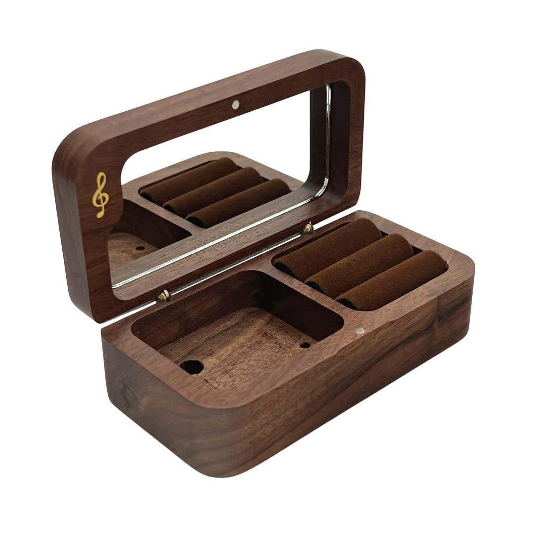 Handmade Wooden Ring Box with Mirror Inside Lid - DIY Music Box Jewelry Gift for Engagement, Wedding, Proposal (Double Ring Compartment) - Perfect for Bridal Showers, Anniversary Gifts & Romantic Surprises