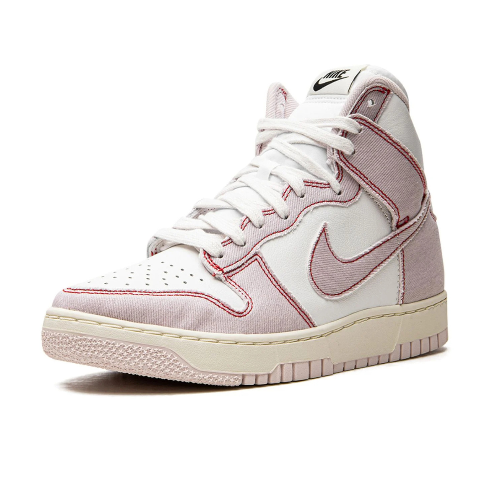 Nike Dunk High 1985 Barely Rose Denim Light Pink White Red Sneakers - Women's Retro Basketball Shoes for Casual Wear & Street Fashion