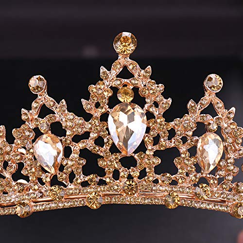 Elegant Rose Gold Crystal Wedding Tiara & Rhinestone Necklace Set - Bridal Crown with Side Combs & Hairband for Bride, Bridesmaid, Prom - Perfect for Weddings, Parties, Special Occasions (Rose Gold Clear)
