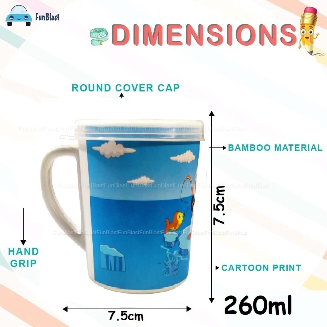 FunBlast Kids Milk Mug with Lid – BPA Free Cartoon Penguin Design Bamboo Fiber Cup for Toddlers & Children, 260ml Insulated Drinking Mug for Milk, Juice & Water – Perfect for Home, School & Travel