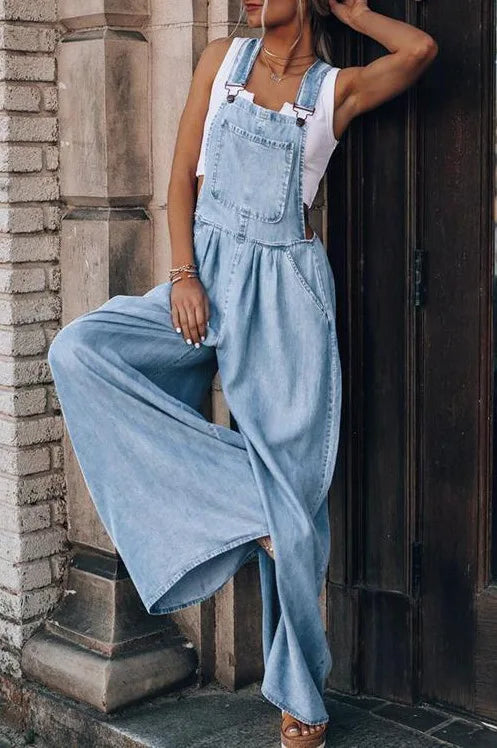 Women's Fashion Denim Overalls Jumpsuit with Pockets - Loose Fit Casual Romper Playsuit for Spring | Perfect for Everyday Wear, Weekend Outings & Street Style Fashion