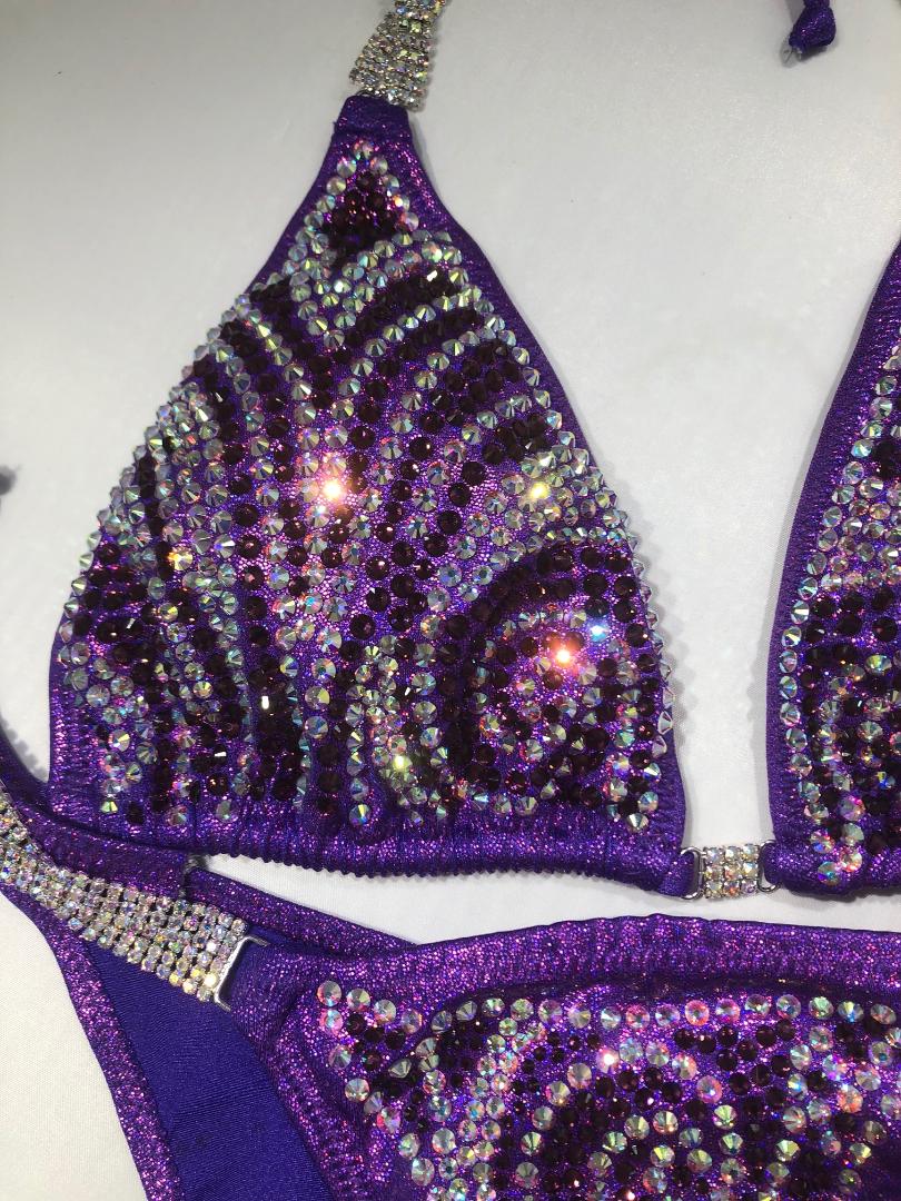 Wanda's Purple Dream Crystal Bikini Competition Suit - Glamorous Swimsuit for Pageants, Beach & Pool Parties | High-Quality Rhinestone Swimwear for Women