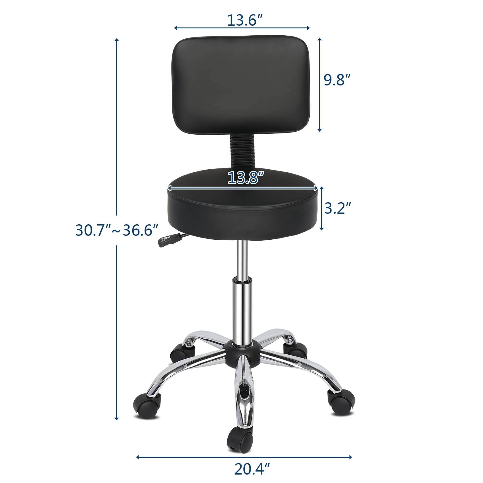 Vasitelan Hydraulic Swivel Salon Stool with Back - Adjustable Rolling Office Chair for Beauty, Barber, Tattoo & Massage - Black | Perfect for Salon, Spa, Clinic & Home Use