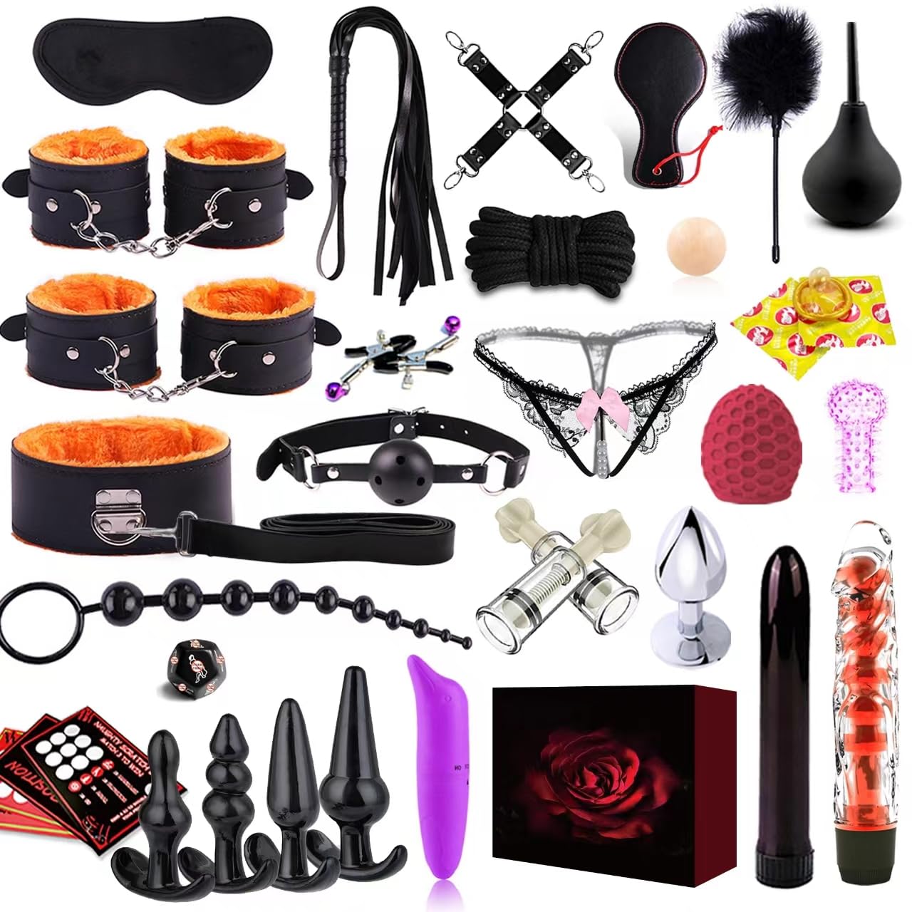 34PCS BDSM Bondage Kit for Couples - Adult Sex Toys Set with Anal Plug, Restraints & Kinky Pleasure Tools - Body-Safe for Sensual Play, Spicing Up Relationships & Intimate Games (Perfect for Roleplay & Bedroom Fun)