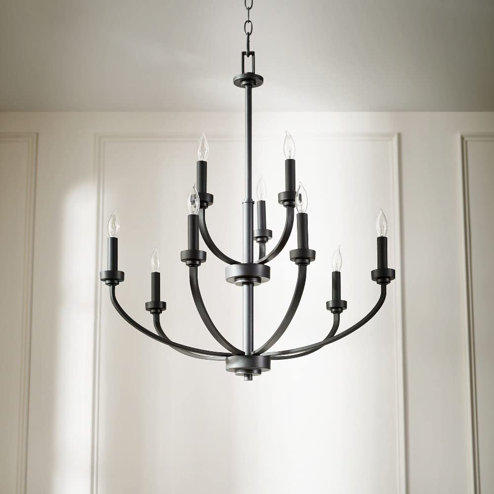 Reyes 9-LT Candle Chandelier in Noir & Bronze/Dark Finish - Elegant Vintage Lighting for Dining Room, Bedroom, or Entryway - Model 6160-9-69