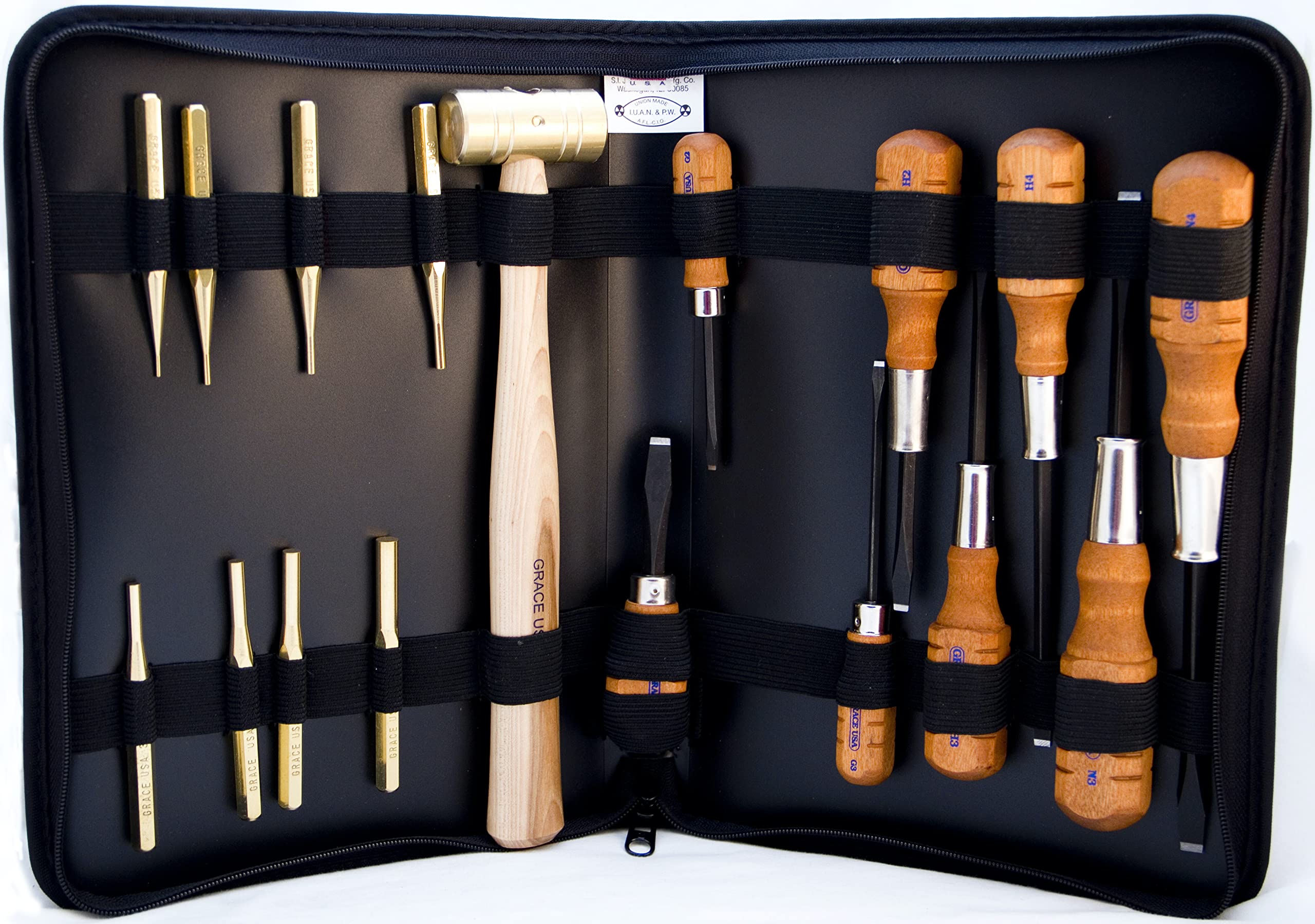 GRACE USA Gun Cleaning & Maintenance Tool Kit in Nukaf Case - 17-Piece Gunsmithing Set with Screwdrivers & Brass Punches | Made in USA | Perfect for Firearm Maintenance, Hunting Gear Care & Gunsmith Workshop