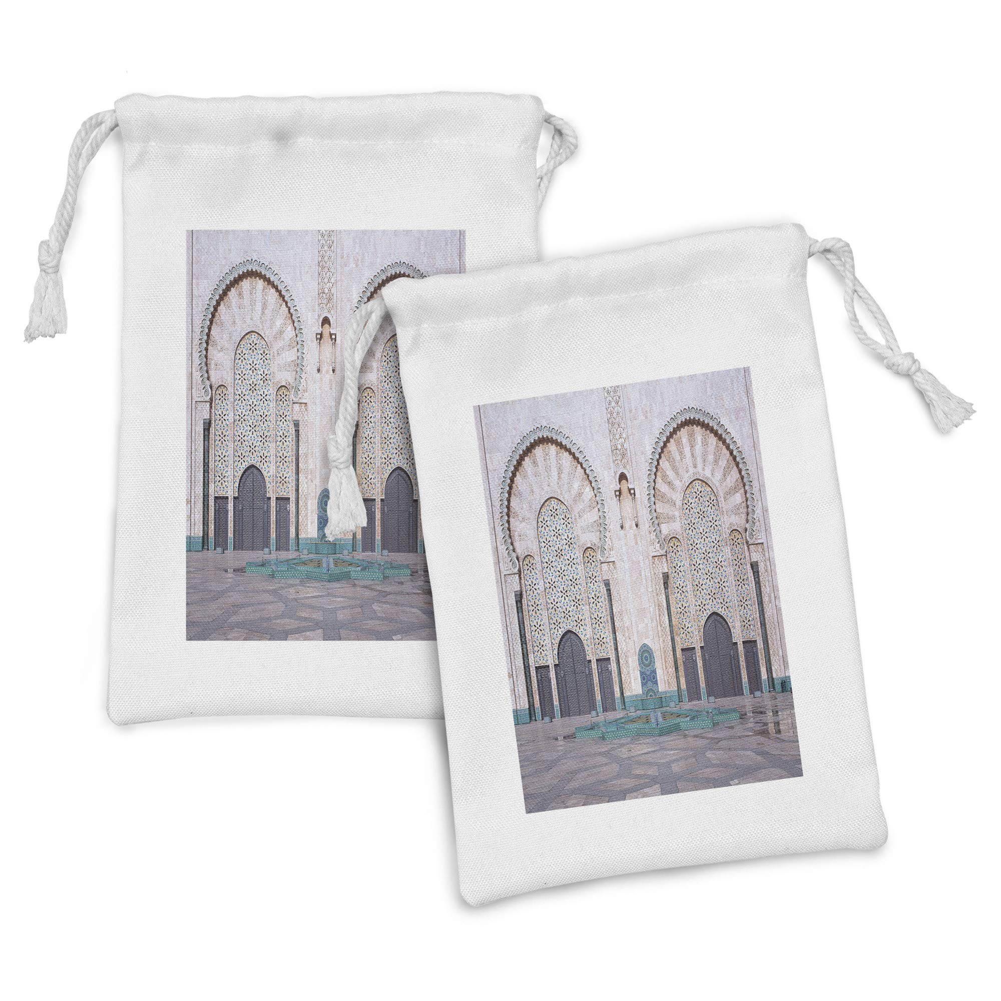 Ambesonne 2-Pack Fabric Drawstring Pouches - Casablanca Historic Architecture Design, 9