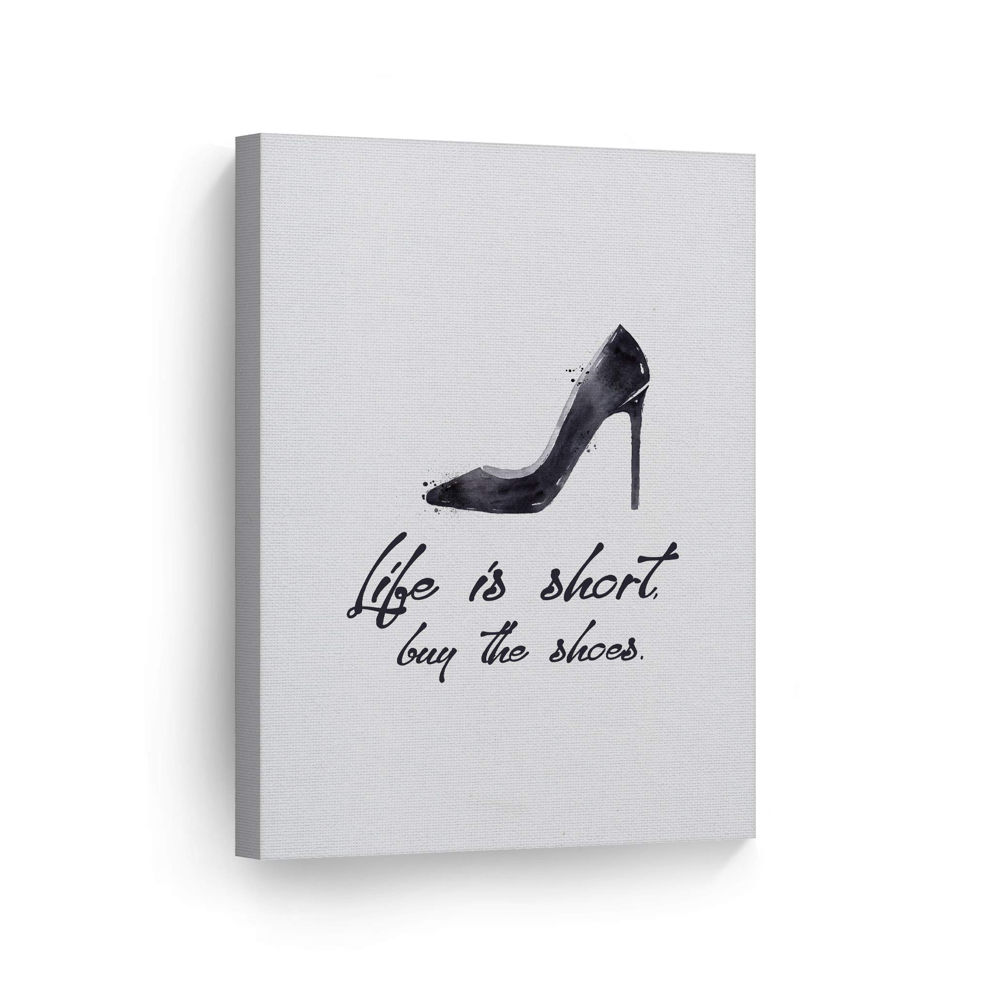 Life is Short, Buy the Shoes - Watercolor Stiletto High Heels Fashion Canvas Wall Art Print | Glamorous Home & Office Decor for Women, Girls Room, Dorm, Bathroom, Living Room & Bedroom | Ready to Hang 36x24 Inches | Perfect Gift for Shoe Lovers & Fashion Enthusiasts