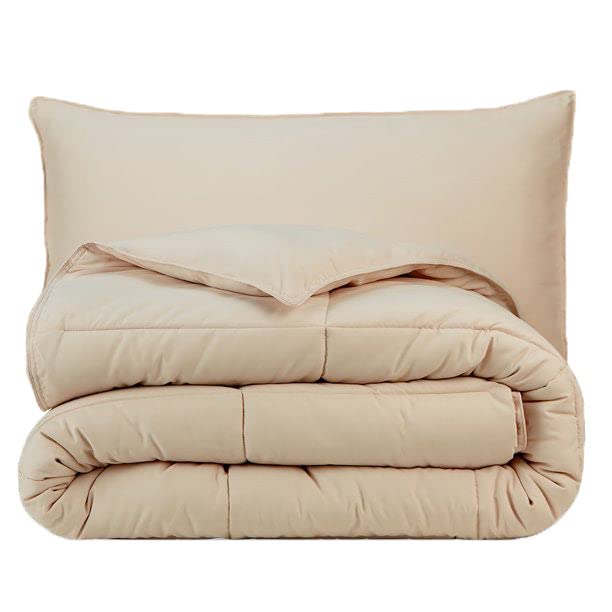 Pillowtex 3-Piece All Season Comforter Set with Matching Pillow Shams - Twin/Twin XL Size Soft Cream Bedding for Cozy Sleep & Guest Room Decor