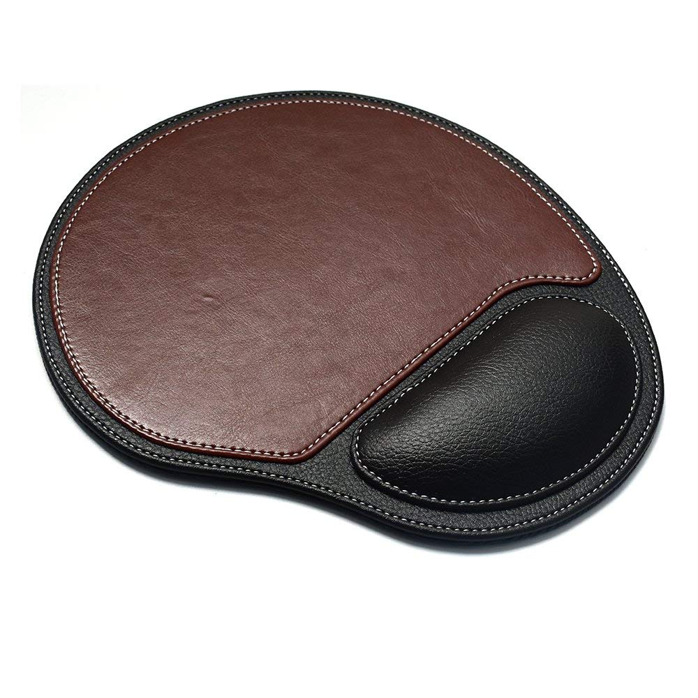 Premium Leather Mouse Pad with Wrist Rest - Non-Slip Base for Laptop & Desktop Computers - Ergonomic Office & Gaming Accessory (Brown/Yellow) - Perfect for Work, Gaming & Home Office Use