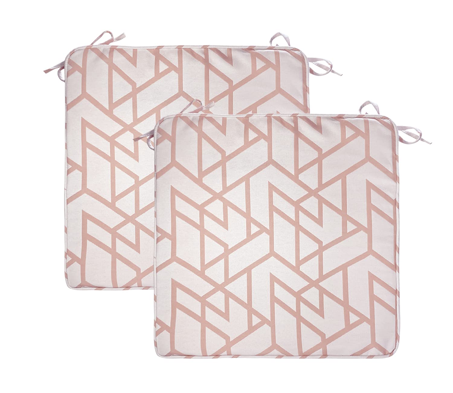 Outdoor Chair Cushions Set of 2 - 18x18 Inch Water-Resistant Patio Seat Cushions with Ties - Pink Geometric Triangle Square Design for Garden, Deck & Poolside Furniture - Perfect for Outdoor Lounging & Entertaining