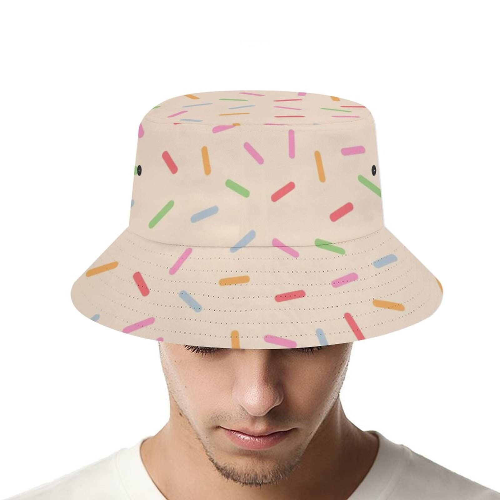 Unisex Packable Donut Rainbow Sprinkles Bucket Hat - Summer Beach Fisherman Sun Hat for Women & Men - Perfect for Travel, Outdoor Activities & Festivals