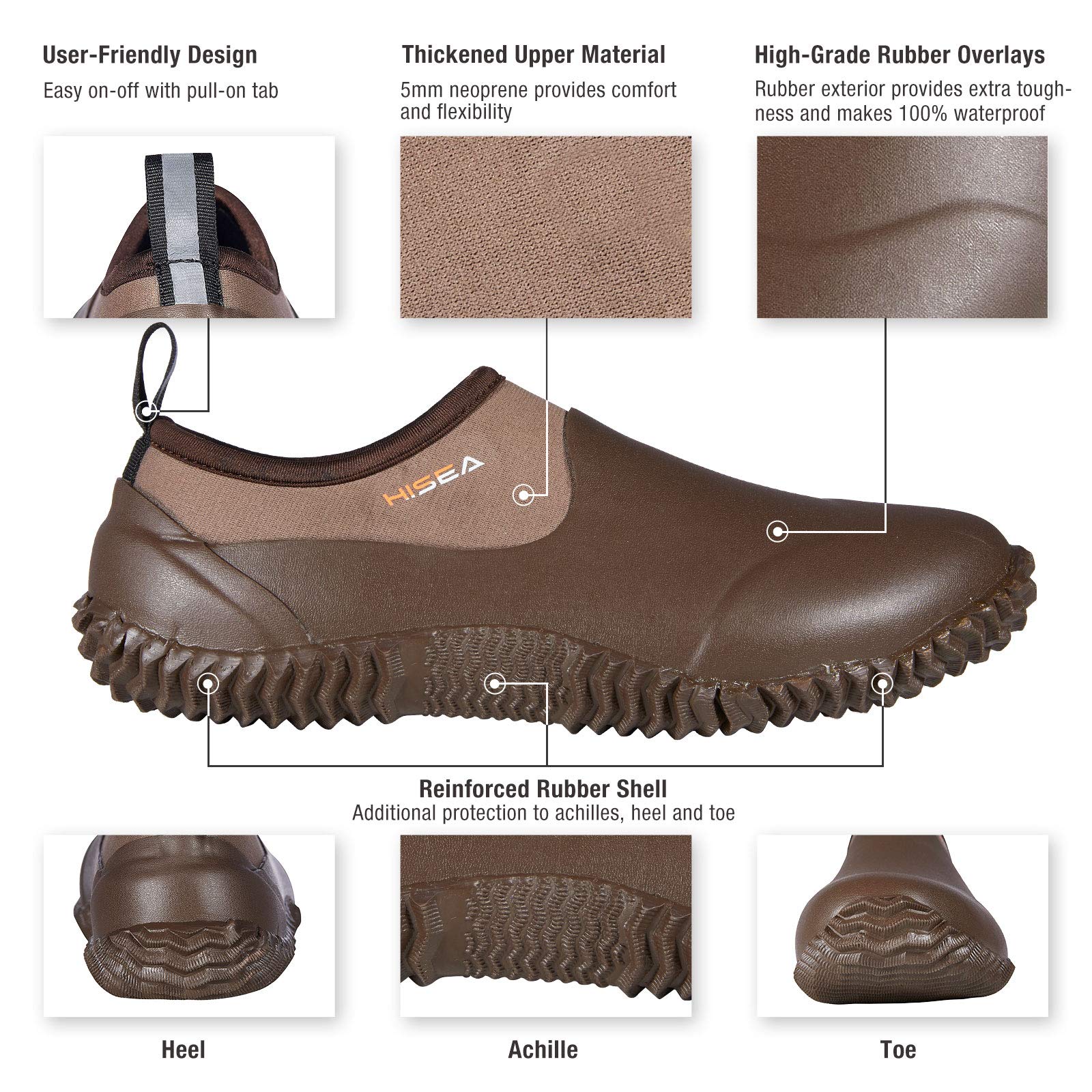 HISEA Unisex Waterproof Garden Shoes - Slip-On Rubber Neoprene Rain Boots for Men & Women | Outdoor Ankle Booties for Gardening, Farming, Camping, Car Washing, Lawn Care, Yard Work | Perfect for Wet Conditions & Outdoor Activities