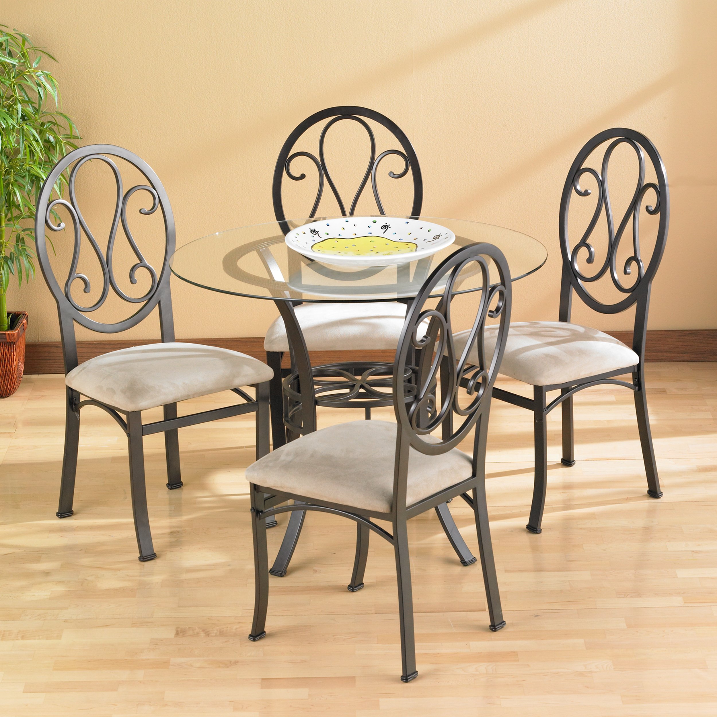 SEI Furniture Lucianna Round Glass Top Dining Table with Metal Frame - Dark Brown - Perfect for Kitchen, Dining Room, and Small Spaces