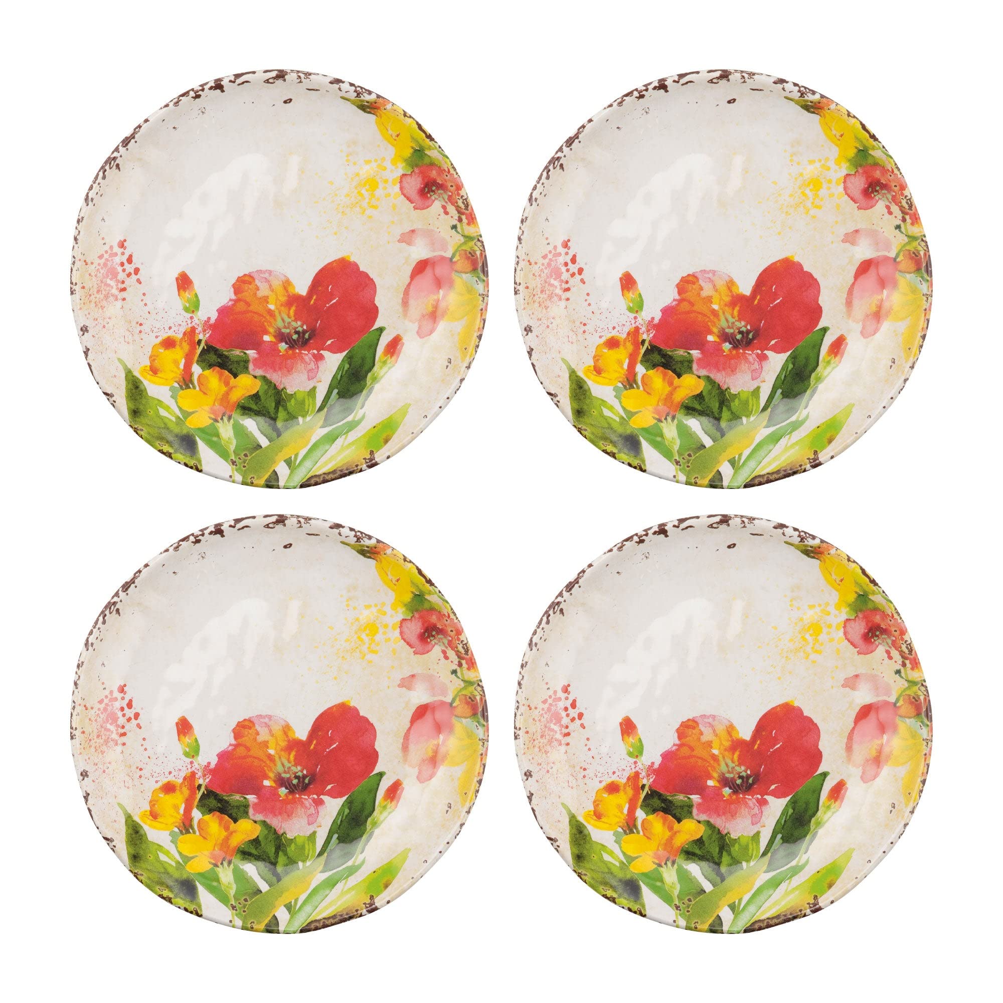UPware Tropical Hibiscus Melamine Round Dessert Plates 6 Inch - Set of 4 Colorful Small Serving Plates for Appetizers, Snacks, Side Dishes - Perfect for Outdoor Dining, Picnics, and Party Decorations