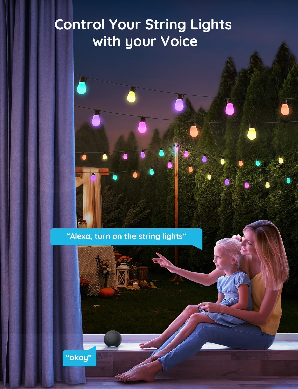Govee H7020 Smart Outdoor String Lights - 48ft RGBIC & Warm White WiFi LED Bults, Alexa & App Controlled, IP65 Waterproof, Dimmable for Patio, Backyard, Garden & Outdoor Parties | Perfect for Christmas, Weddings & Landscape Lighting