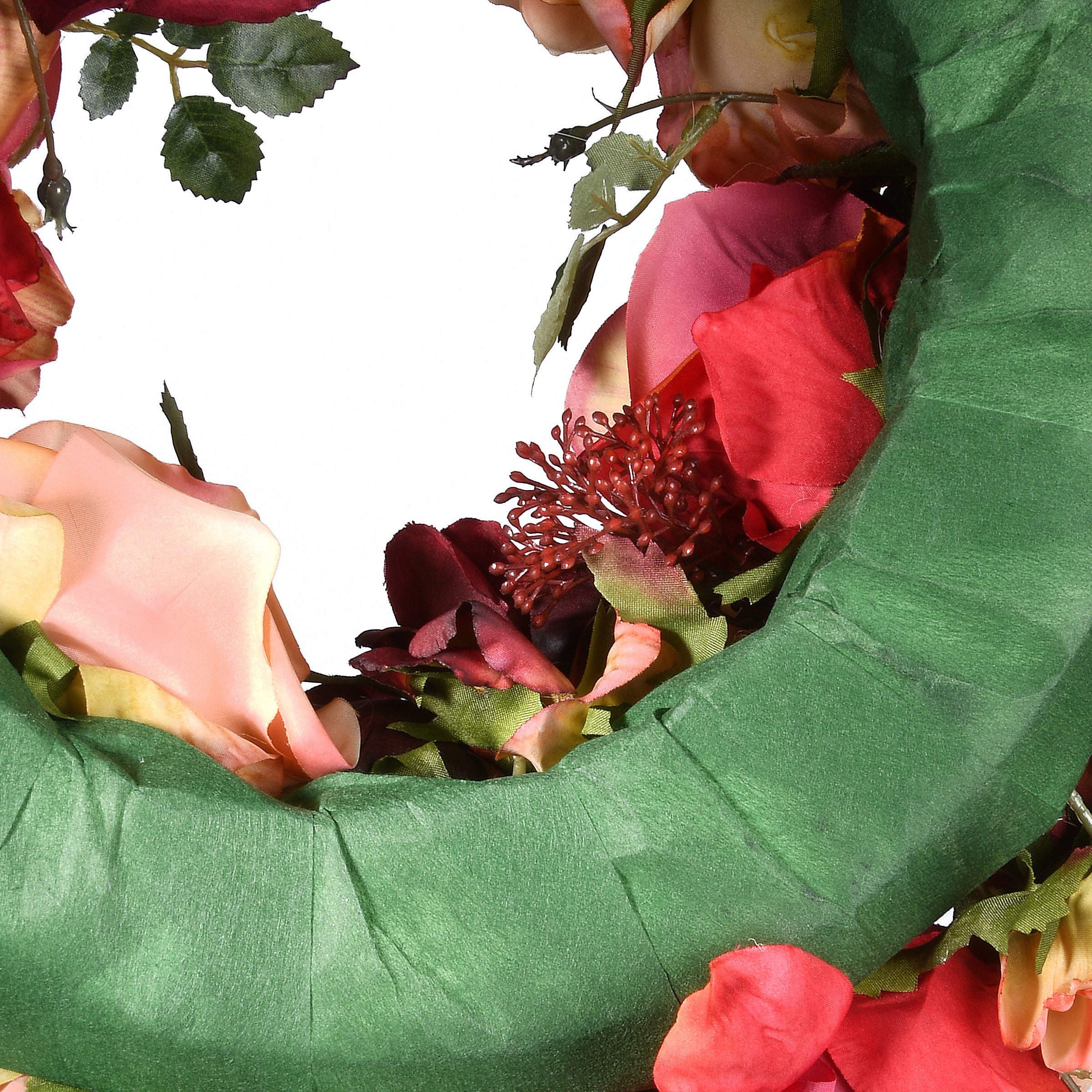 15 Inch Artificial Floral Wreath with Mixed Roses - Elegant Home Door Decor for Christmas, Spring & Year-Round Seasonal Decorations
