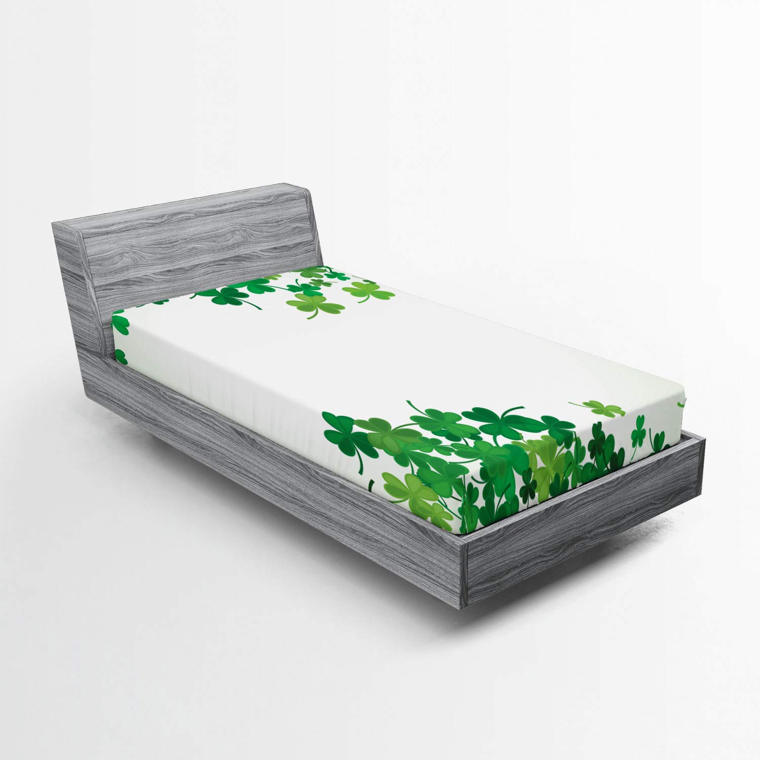 Ambesonne Clover Fitted Sheet - St. Patrick's Day Shamrock Print Bedding with Deep Pocket Elastic, Twin XL Size in Green Fern | Perfect for Holiday Decor, Irish-Themed Bedrooms & Seasonal Celebrations