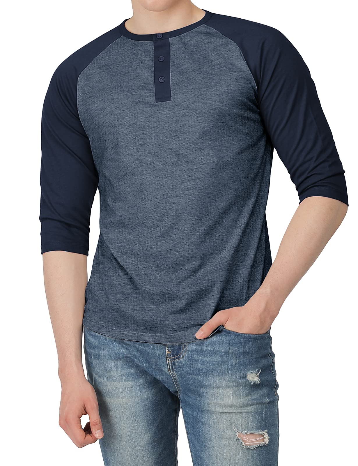 Men's Slim Fit Henley T-Shirts - Casual Raglan Baseball Jersey Tee with Long & 3/4 Sleeve Options | Perfect for Everyday Wear, Gym, and Outdoor Activities