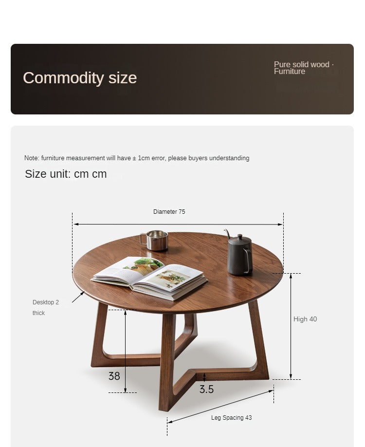 Solid Oak Wood Round Modern Coffee Table - Stylish Centerpiece for Living Room, Lounge & Office Decor
