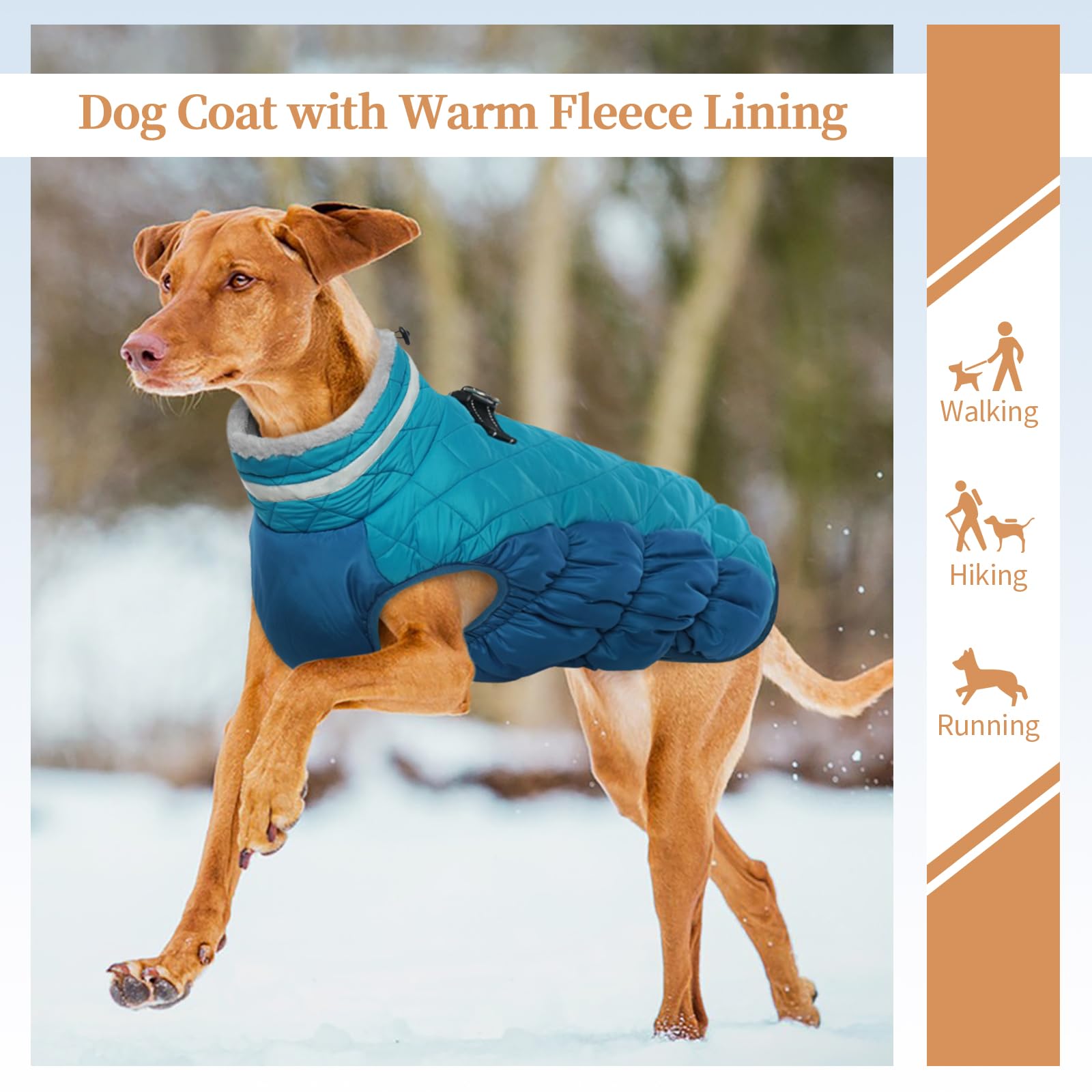 Waterproof Winter Dog Coat with Fleece Lining & Back Zipper - Warm Jacket for Large Dogs (French Bulldog, Shiba Inu) - Built-in Harness for Easy Walking - Perfect for Snowy Days & Outdoor Adventures