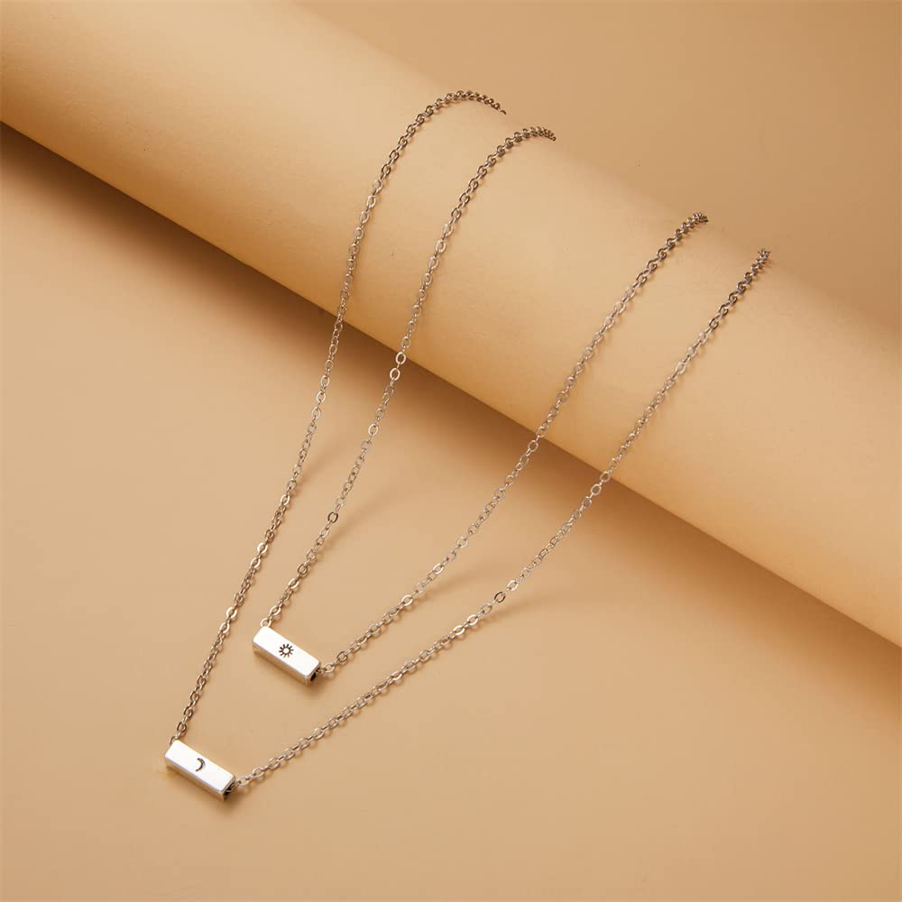 2 PCS Dainty Stacking Choker Necklace Set - Sun, Moon & Star Adjustable Thin Chain Pendant Necklace for Women & Men - Friendship, Couple & Sister Jewelry - Perfect for Christmas, Valentine's Day Gifts & Everyday Wear (18