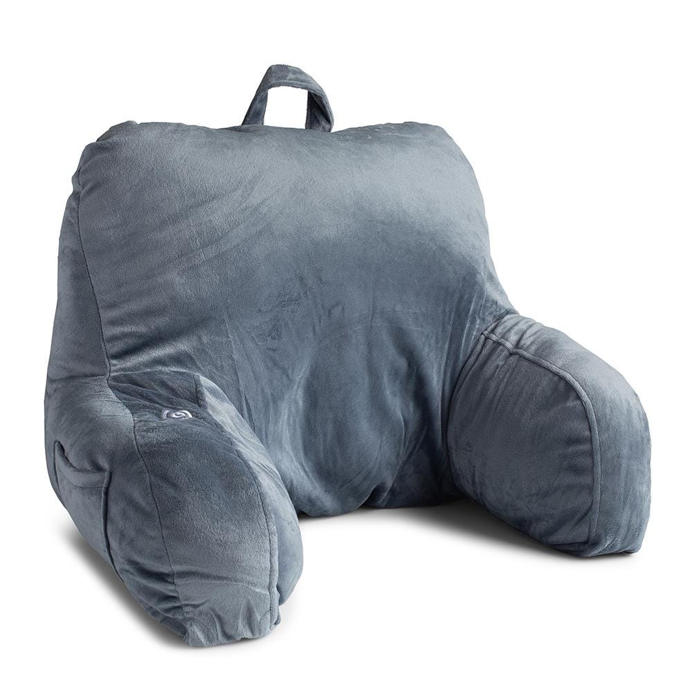 SHARPER IMAGE Plush Bedrest Vibrating Pillow with Arms - SMG1408GY - Soft Massage Cushion for Back Support, Reading & Relaxing in Bed or Sofa