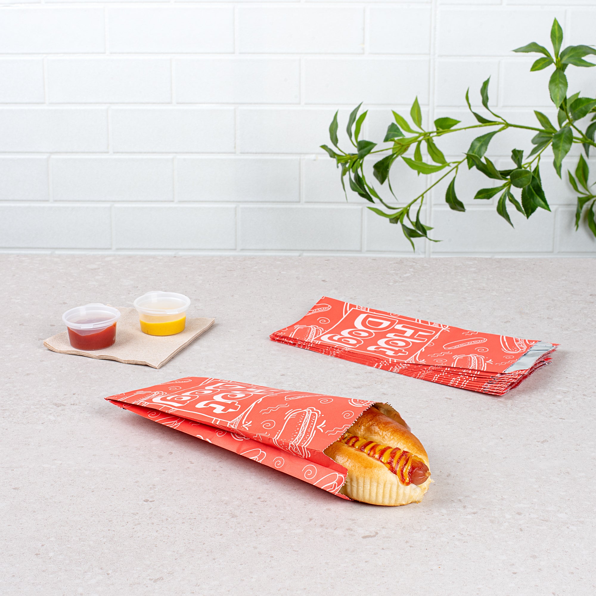 Red Printed Small Hot Dog Foil Bags - 3.75