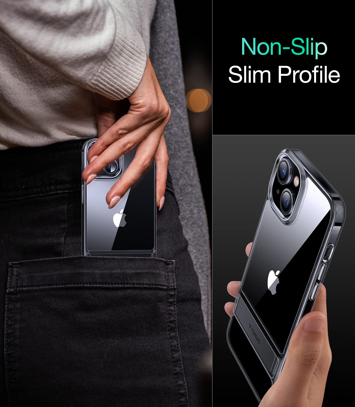 TORRAS MoonClimber Military Grade Shockproof Clear Phone Case for iPhone 15 Plus (6.7 Inch) - Slim Hard Protective Case with 3 Stand Modes, Anti-Yellowing Technology - Perfect for Work, Travel & Outdoor Activities