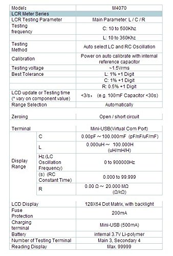 Professional M4070 Auto-Ranging LCR Meter Tester - Measures Up to 100Hz, 100mF, 20MΩ - Ideal for Electronics Repair, Component Testing & Lab Use