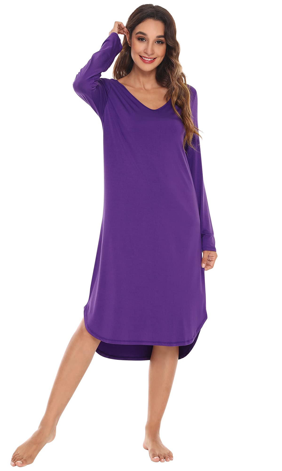 Soft Bamboo Nightgowns for Women - Long Sleeve Sleep Shirt & Comfy Loungewear - Plus Size S-4X - Perfect for Relaxing at Home or Cozy Sleep