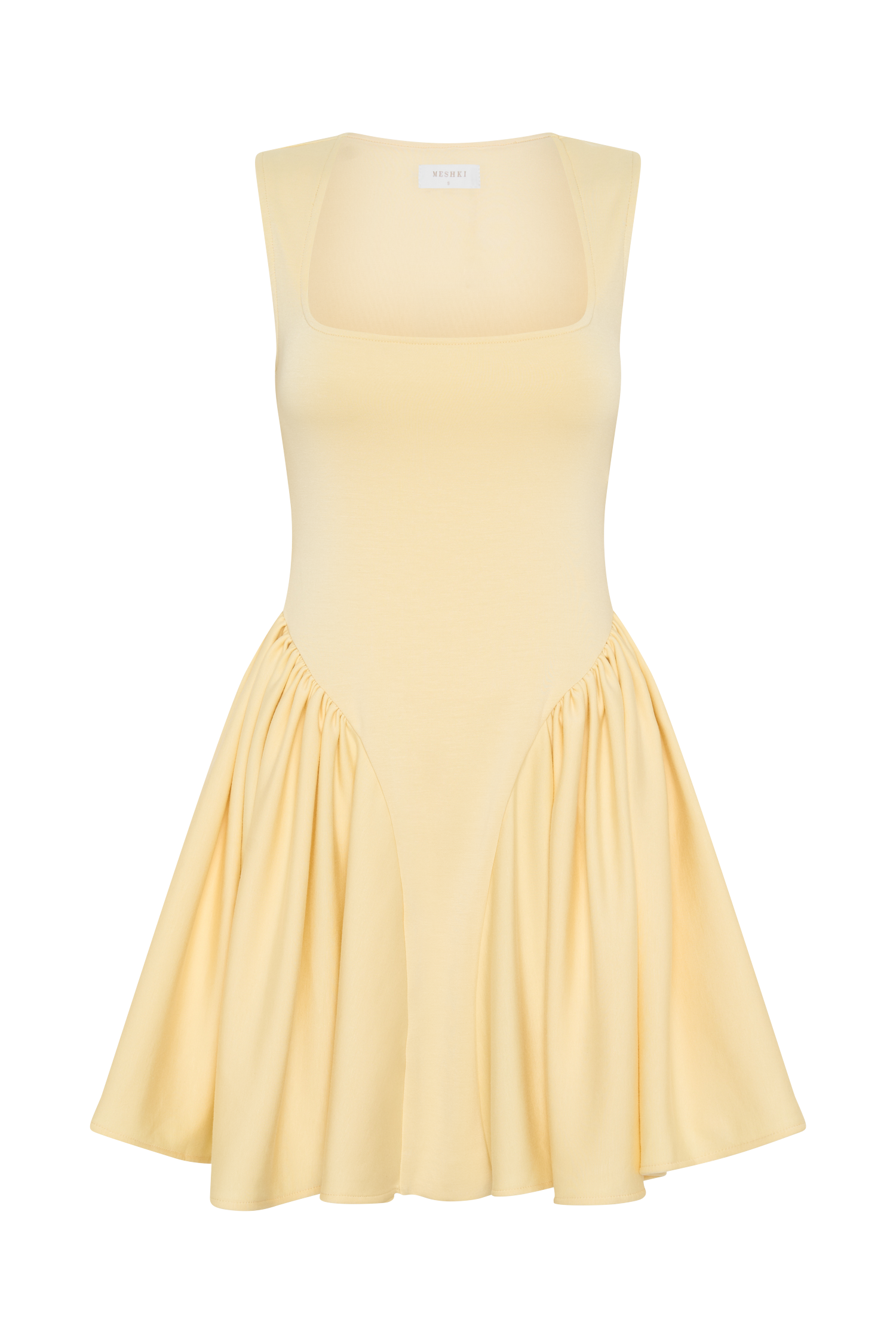 Sharon Scuba Jersey Mini Dress - Pastel Lemon Yellow, Stretchy Bodycon Dress for Women, Perfect for Beach, Party & Summer Outfits