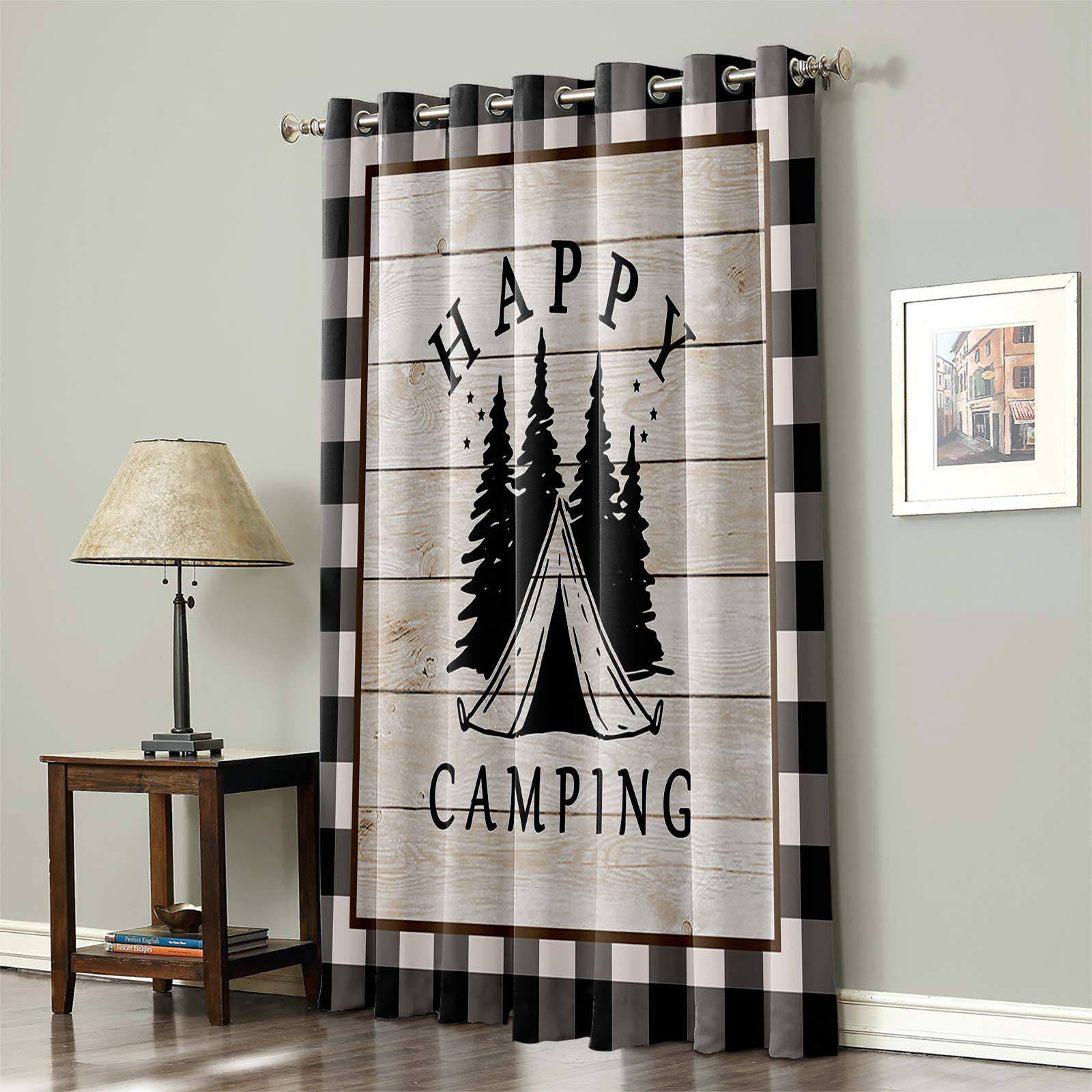 Libaoge Blackout Window Curtains 96 Inch - Thermal Insulated Room Darkening Curtain Panels for Bedroom, Patio & Sliding Glass Doors - Grommet Top Buffalo Plaid Design (Black/White) - Perfect for Home, Camping & Privacy