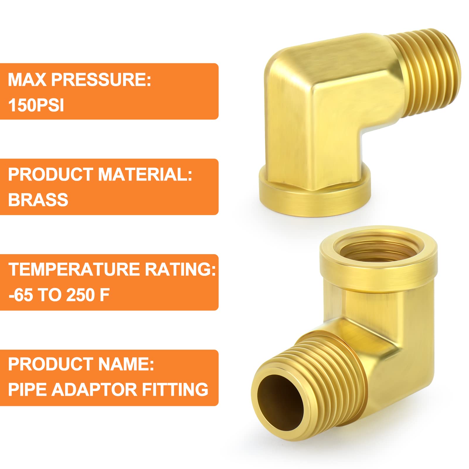 90 Degree Barstock Street Elbow - 5pcs 1/8 Inch NPT Male to Female Brass Pipe Fitting - Perfect for Plumbing, HVAC, and Industrial Applications
