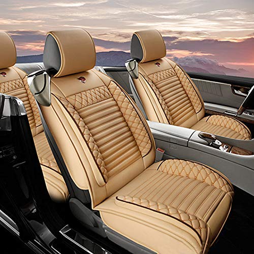 Surekit PU Leather Car Seat Cover for Jaguar E-PACE F-PACE I-PACE XE XF XJ XK Series - Premium 5-Seat Cushion Protector Set with Needlework Design (Cream) - Perfect for Luxury Car Interior Protection & Comfort Enhancement