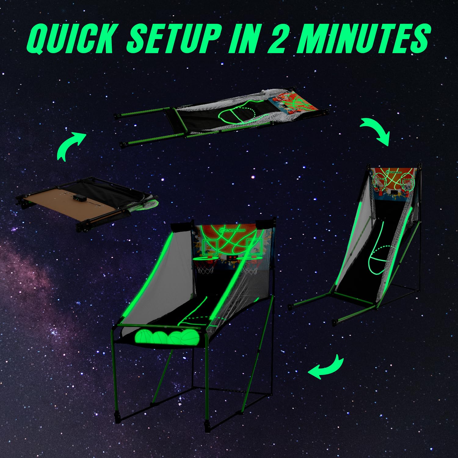 Glow in The Dark Basketball Arcade Game - LED Light Up Foldable Basketball Hoop for Kids Ages 3-10 | Perfect Birthday & Christmas Gift for Boys, Girls, Children & Grandkids | Indoor & Outdoor Sports Fun for Parties, Playrooms & Backyards
