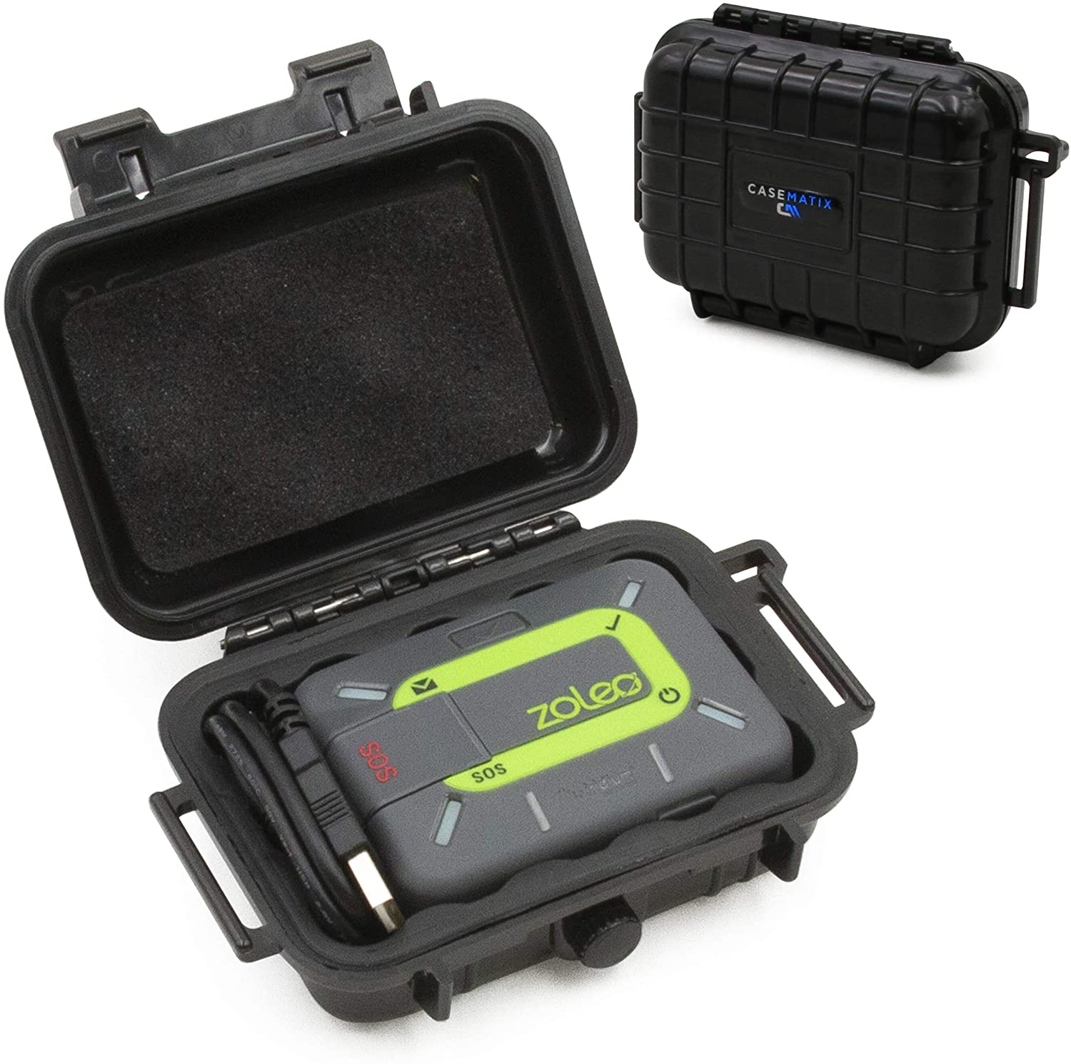 CASEMATIX Crushproof & Waterproof Hard Shell Travel Case for ZOLEO Satellite Communicator - Shockproof Protective Storage with Charging Cable & Carabiner - Perfect for Hiking, Camping & Outdoor Adventures