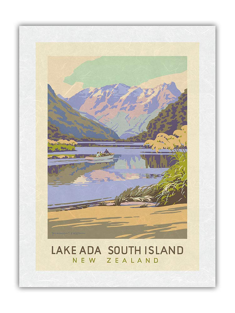 Vintage New Zealand Travel Poster - Lake Ada, South Island by Marcus King (1951) - Premium Unryu Rice Paper Art Print 24x32 inches - Perfect for Home Decor, Office Wall Art & Travel Enthusiast Gifts