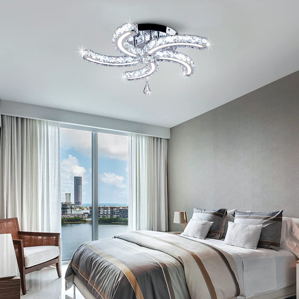 Modern Crystal Chandeliers - Acrylic LED Ceiling Light Fixture with Stainless Steel Arms, Elegant Pendant Lighting for Living Room, Dining Room & Bedroom (Cold White) | Perfect for Home Decor, Wedding Venues and Luxury Interior Design