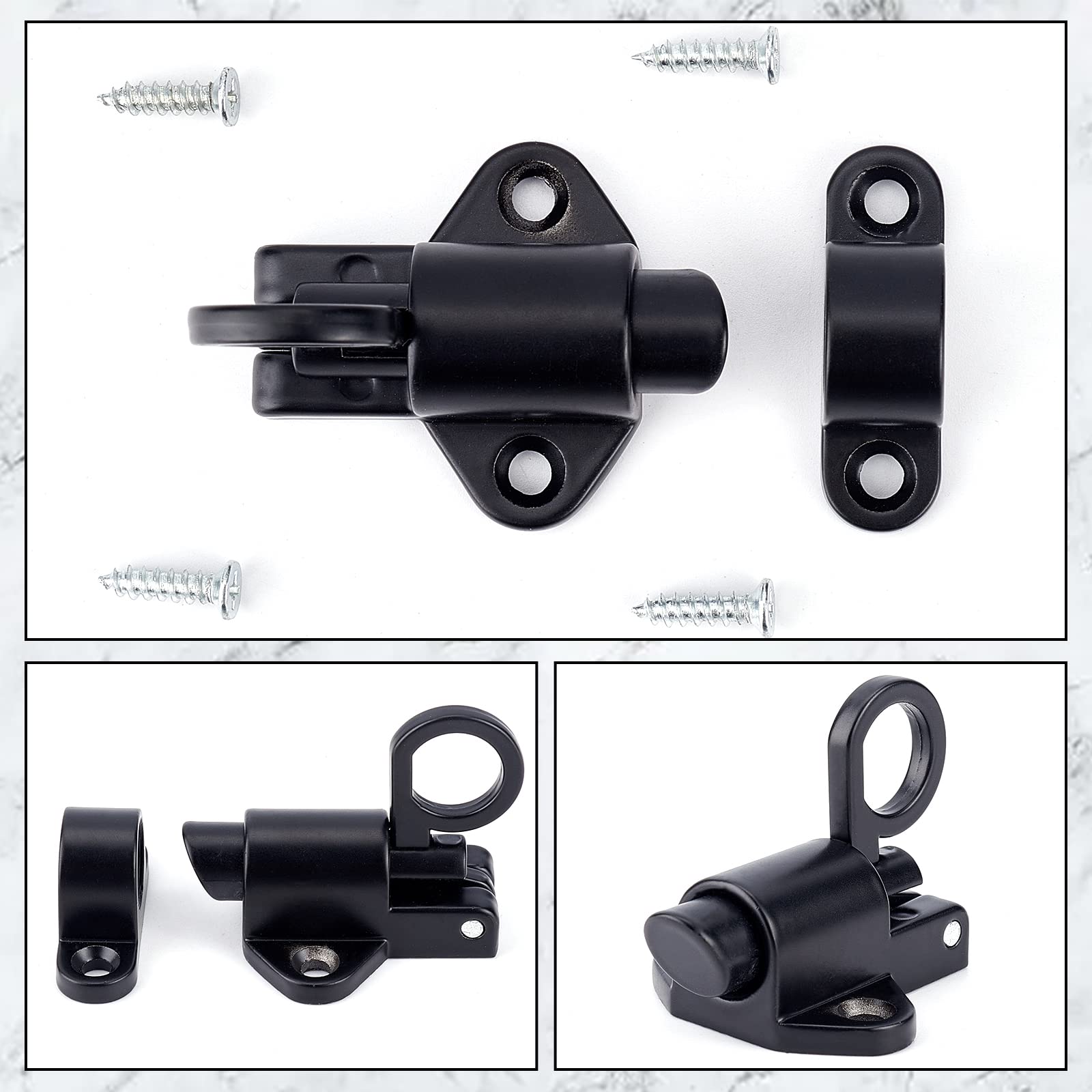 GORGECRAFT 2 Pack 3 Inch Spring Loaded Door Bolt Lock - Heavy Duty Aluminum Alloy Automatic Latch for Gates, Sheds, Cabinets & Windows - Black (Perfect for Home Security, Courtyard, Bathroom & Outdoor Use)