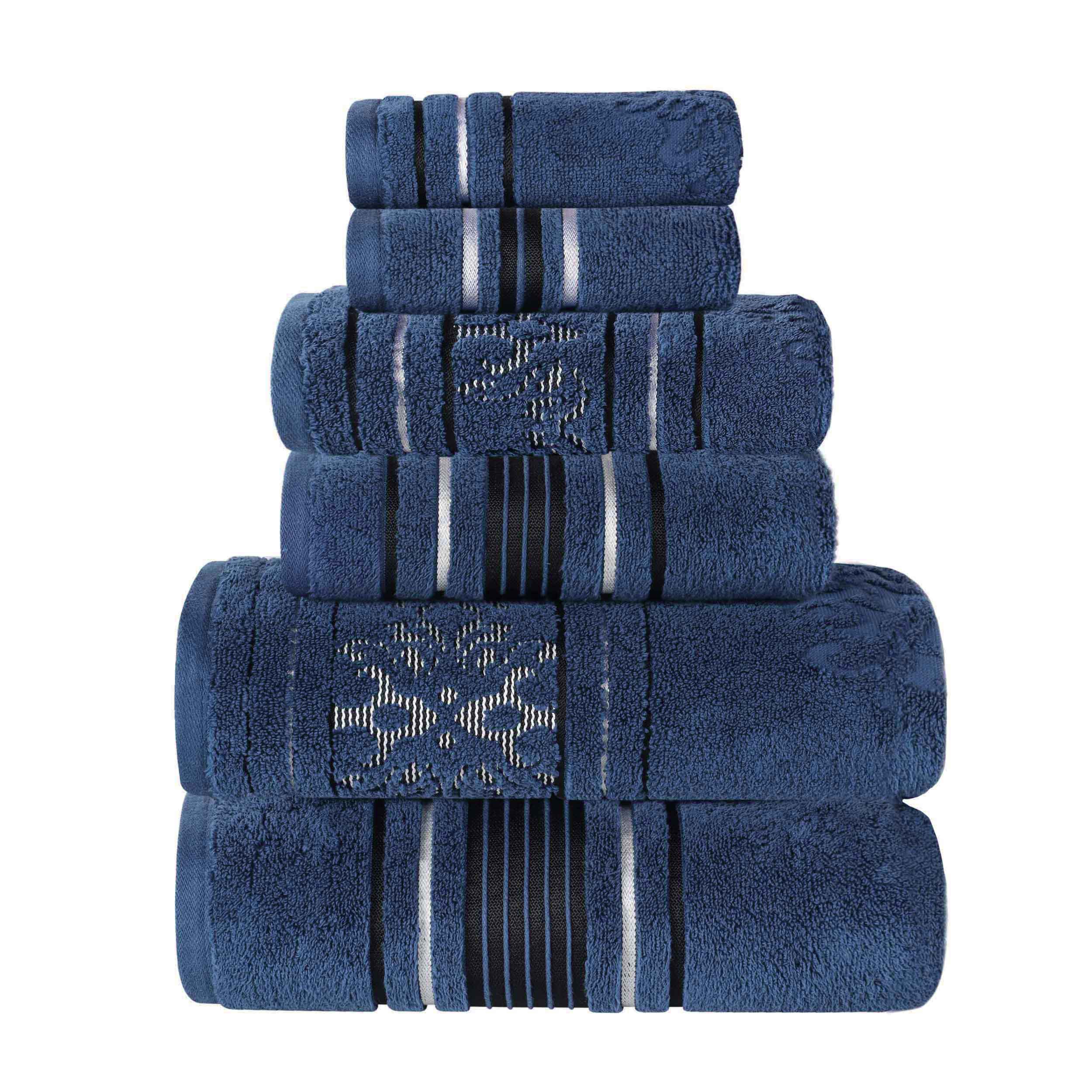 Premium 6-Piece Sadie Zero Twist Cotton Towel Set - Solid & Jacquard Floral Design | Ultra Soft & Absorbent Bath Towels for Spa, Hotel & Luxury Home Use