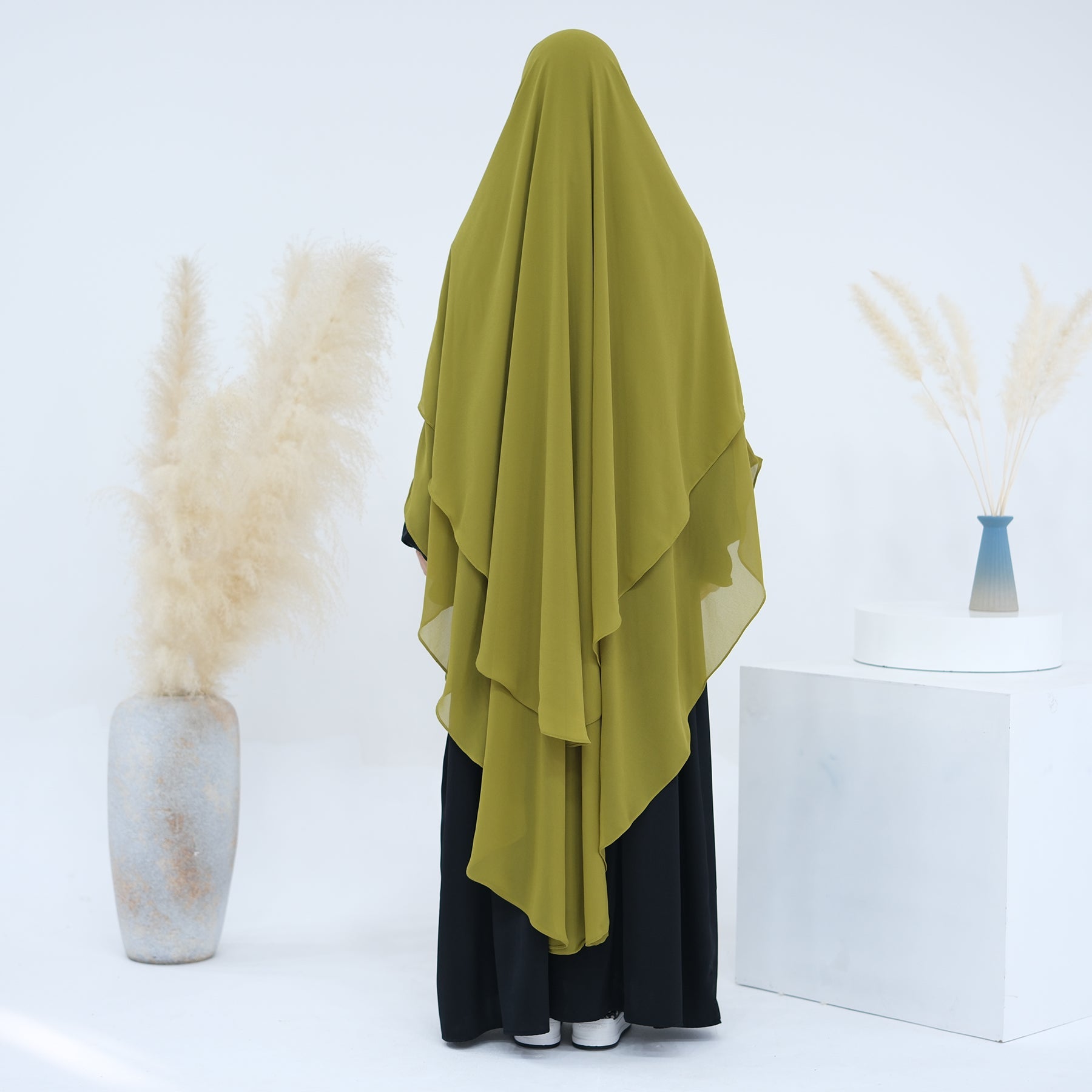 2 Layer Maxi Chiffon Khimar Scarf - Lemon Yellow Muslim Prayer Hijab Shawl for Women, Perfect for Daily Wear, Prayer & Special Occasions