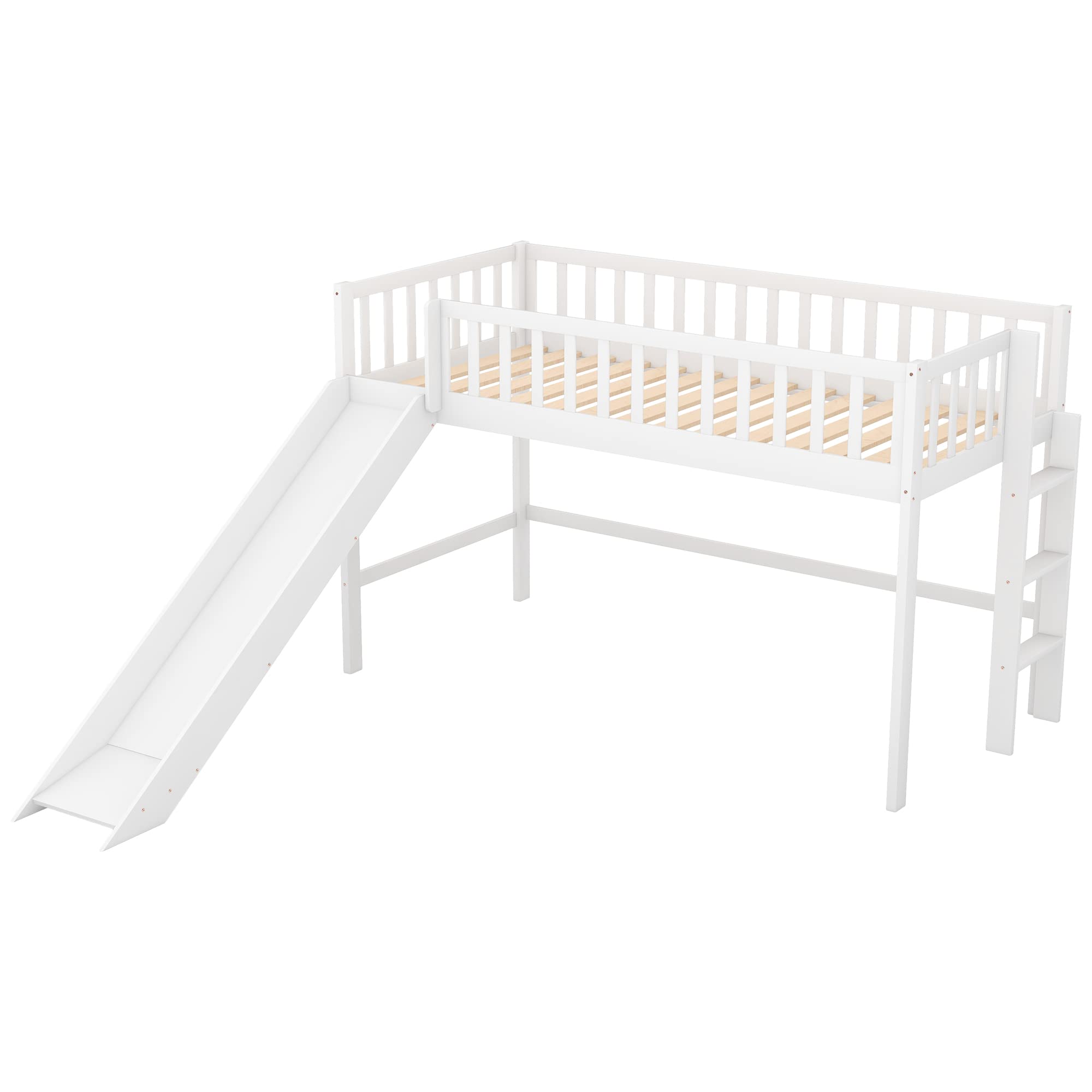 Harper & Bright Designs Twin Loft Bed with Slide - Sturdy Wooden Kids Loft Bed Frame with Ladder & Safety Guardrail - No Box Spring Needed (White) - Perfect for Small Bedrooms, Playrooms & Kids' Sleepovers